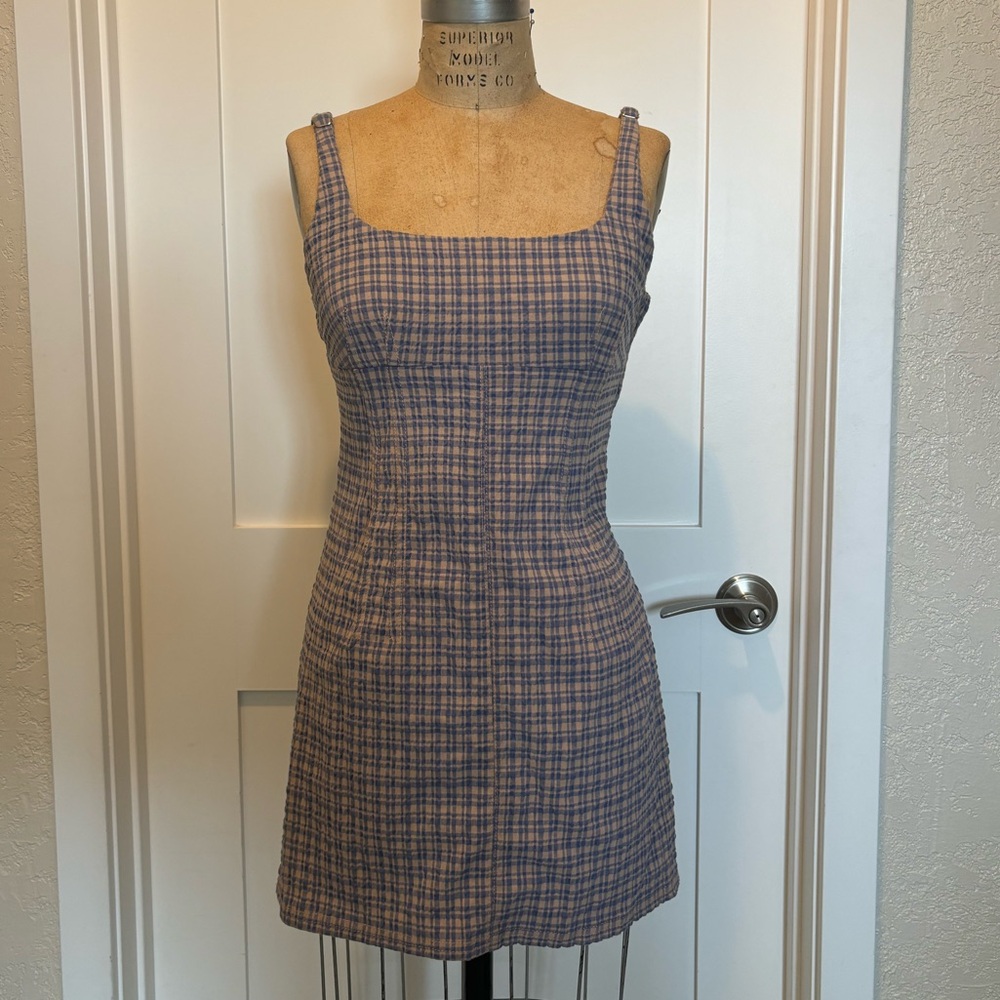 Seersucker plaid mini dress